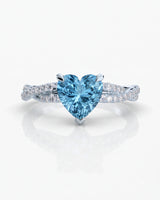 Amorette heart cut Aquamarine pavé split-shank ring setting in White Gold, front view | SARATTI