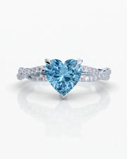 Amorette heart cut Aquamarine pavé split-shank ring setting in White Gold, front view | SARATTI