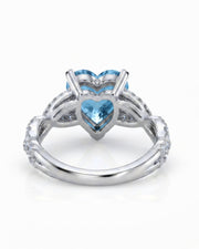 Amorette heart cut Aquamarine pavé split-shank ring setting in White Gold, rear gallery view | SARATTI