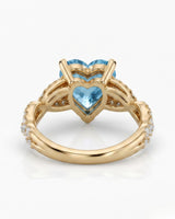 Amorette heart cut Aquamarine pavé split-shank ring setting in Yellow Gold, rear gallery view | SARATTI