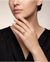 ARIA 1 carat round natural diamond solitaire engagement ring in 18K rose gold, worn on hand | SARATTI