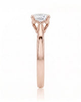 ARIA 1 carat round natural diamond solitaire engagement ring in 18K rose gold, side profile showing elevated open basket | SARATTI