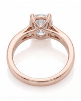 ARIA 1 carat round natural diamond solitaire engagement ring in 18K rose gold, underside view of open gallery | SARATTI