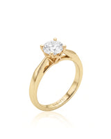 ARIA 1 carat round natural diamond solitaire engagement ring in 18K yellow gold, 45-degree hero view | SARATTI
