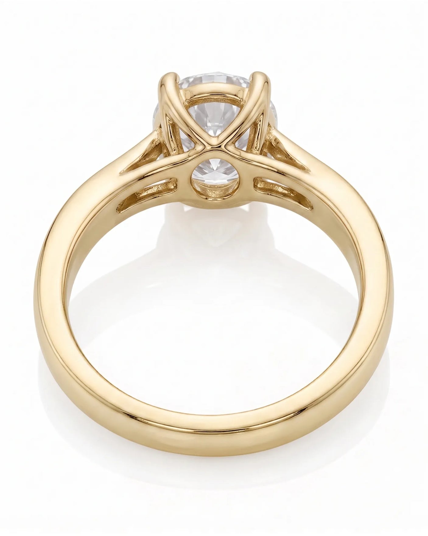ARIA 1 carat round natural diamond solitaire engagement ring in 18K yellow gold, underside view of open gallery | SARATTI
