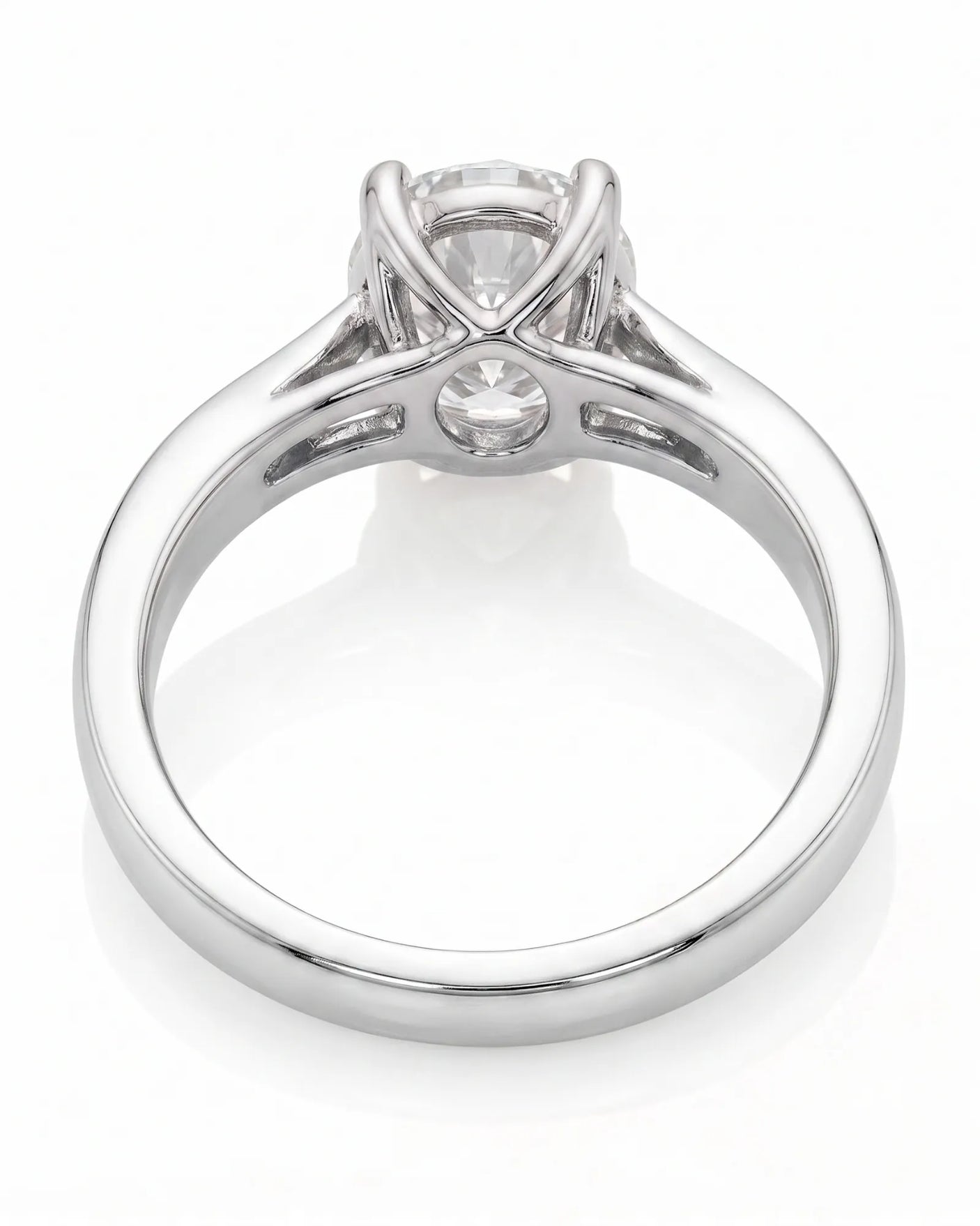 ARIA 1 carat round natural diamond solitaire engagement ring in platinum, underside view of open gallery | SARATTI