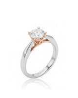 ARIA 1 carat round natural diamond two-tone solitaire engagement ring in 18K white and rose gold, 45-degree hero view | SARATTI