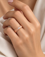 Art Nouveau diamond wedding band worn on hand in 18K rose gold | SARATTI