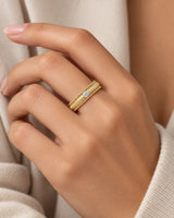 Art Nouveau diamond wedding band worn on hand in 18K yellow gold | SARATTI