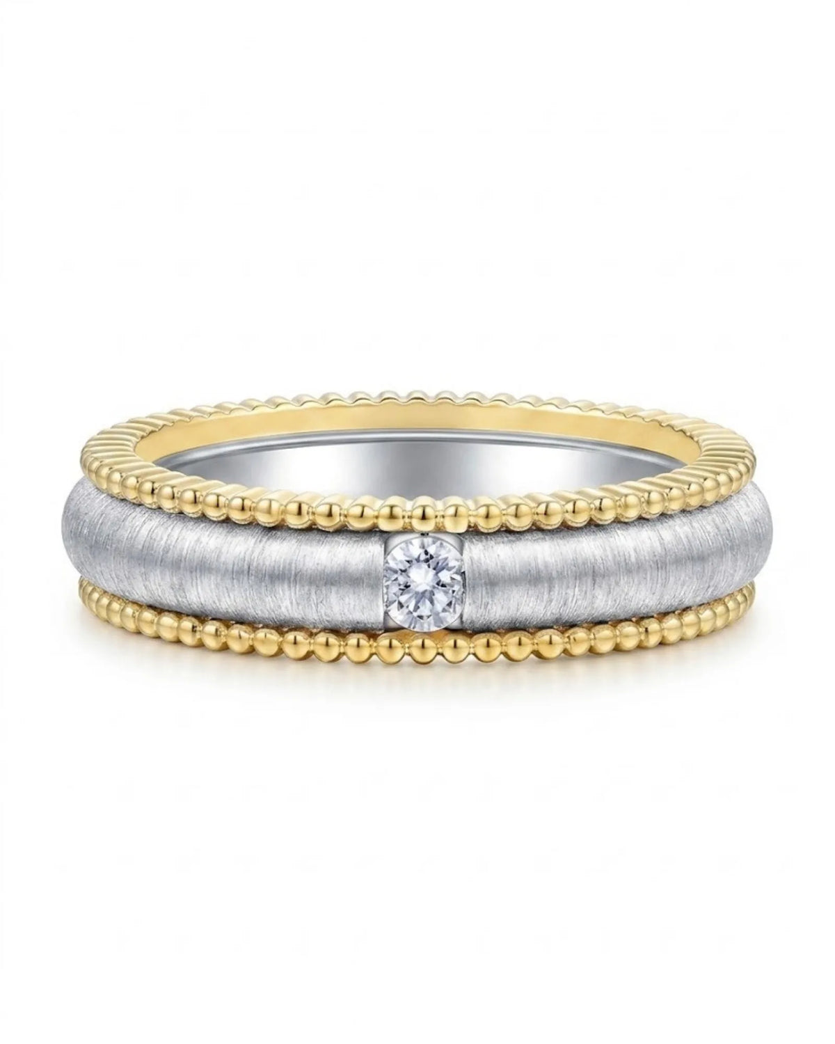 Two-tone Art Nouveau diamond wedding band with contrasting 18K yellow and white gold detailing | SARATTI