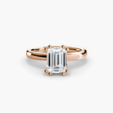 ASTRA – Emerald Cut Six-Prong Solitaire Ring Setting in Rose Gold, standalone product view | SARATTI