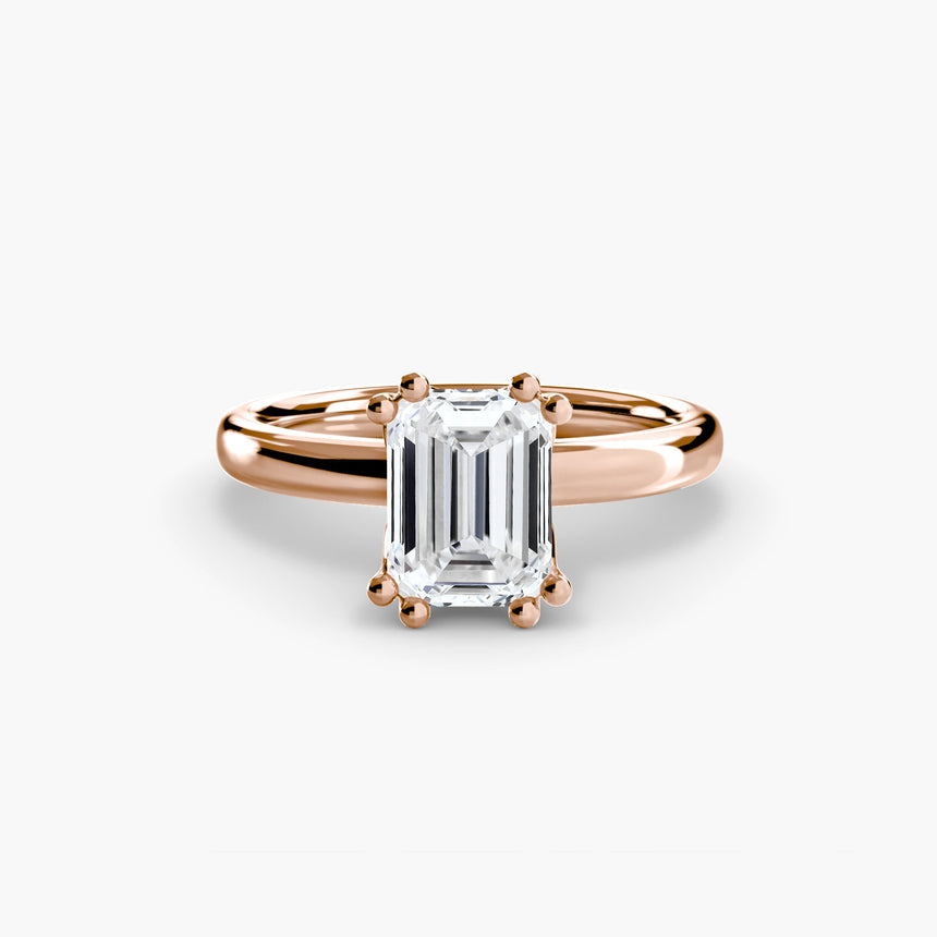 ASTRA – Emerald Cut Six-Prong Solitaire Ring Setting in Rose Gold, standalone product view | SARATTI