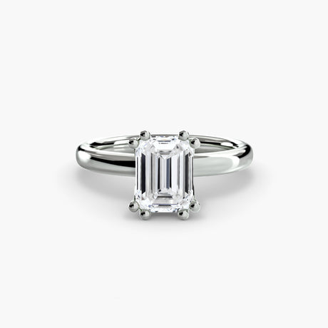 ASTRA – Emerald Cut Six-Prong Solitaire Ring Setting in White Gold, standalone product view | SARATTI