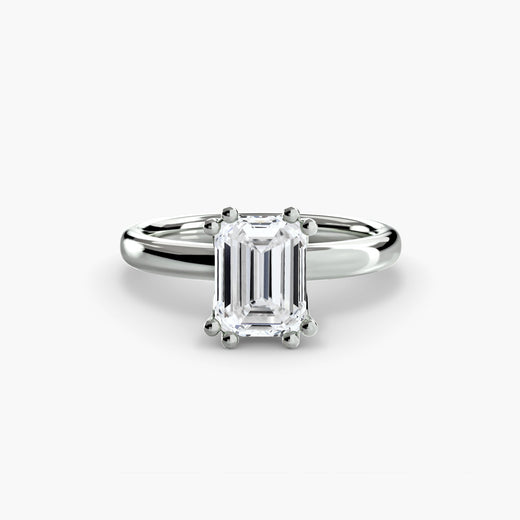 ASTRA – Emerald Cut Six-Prong Solitaire Ring Setting in White Gold, standalone product view | SARATTI