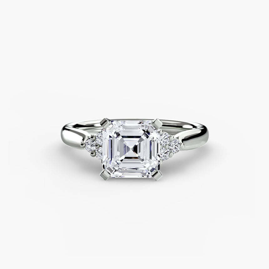 ASTRA II – Asscher Cut Six-Stone Shoulder Solitaire Ring Setting in 950 Platinum | SARATTI