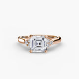 ASTRA II – Asscher Cut Six-Stone Shoulder Solitaire Ring Setting in Rose Gold | SARATTI