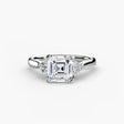 ASTRA II – Asscher Cut Six-Stone Shoulder Solitaire Ring Setting in White Gold | SARATTI