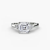ASTRA II – Asscher Cut Six-Stone Shoulder Solitaire Ring Setting in White Gold | SARATTI