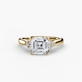 ASTRA II – Asscher Cut Six-Stone Shoulder Solitaire Ring Setting in Yellow Gold | SARATTI