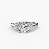 ASTRA II – Cushion Cut Six-Stone Shoulder Solitaire Ring Setting – White Gold view | SARATTI