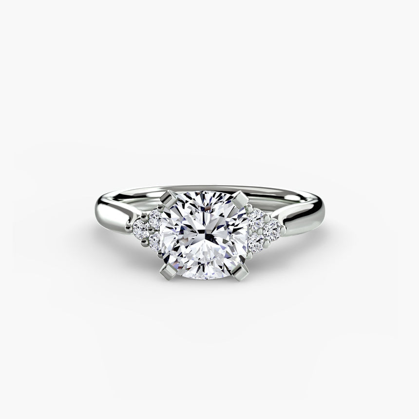 ASTRA II – Cushion Cut Six-Stone Shoulder Solitaire Ring Setting – White Gold view | SARATTI
