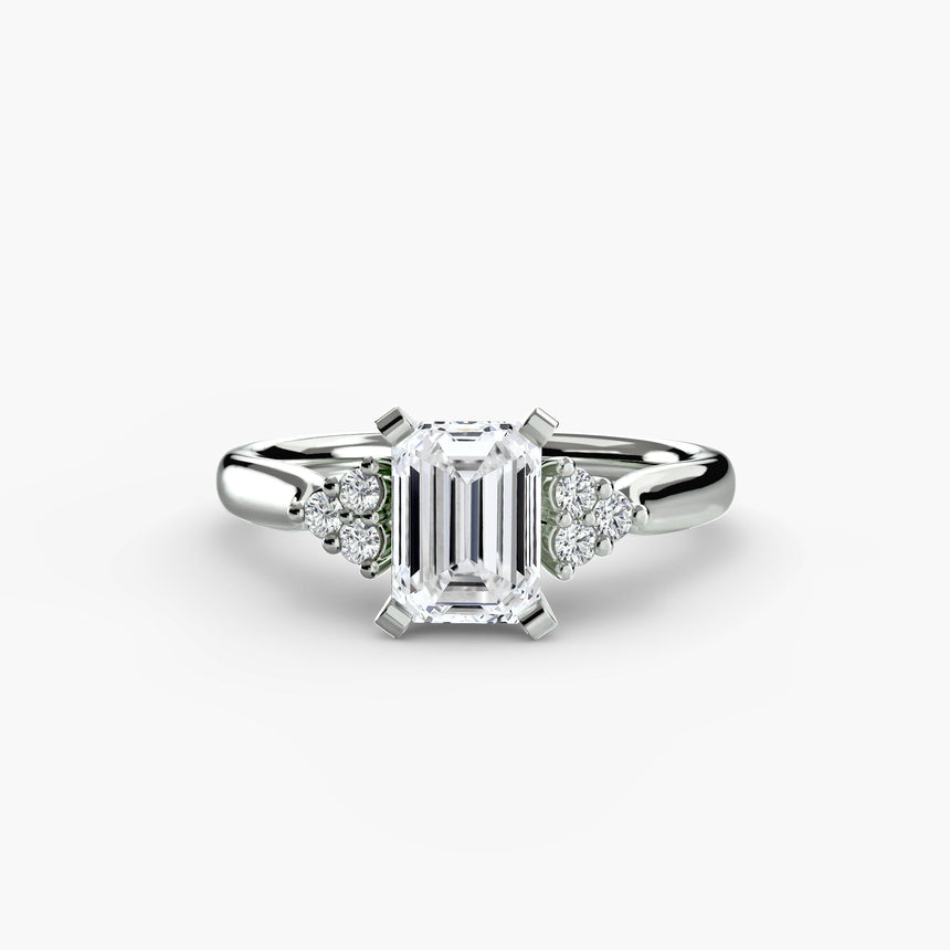 ASTRA II – Emerald Cut Six-Stone Shoulder Solitaire Ring Setting in 950 Platinum | SARATTI