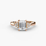 ASTRA II – Emerald Cut Six-Stone Shoulder Solitaire Ring Setting in Rose Gold | SARATTI