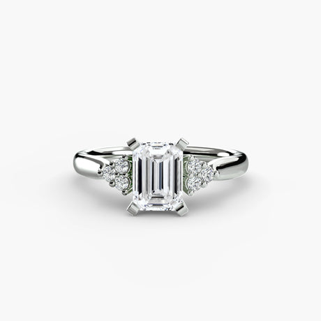 ASTRA II – Emerald Cut Six-Stone Shoulder Solitaire Ring Setting in White Gold | SARATTI