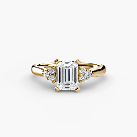 ASTRA II – Emerald Cut Six-Stone Shoulder Solitaire Ring Setting in Yellow Gold | SARATTI