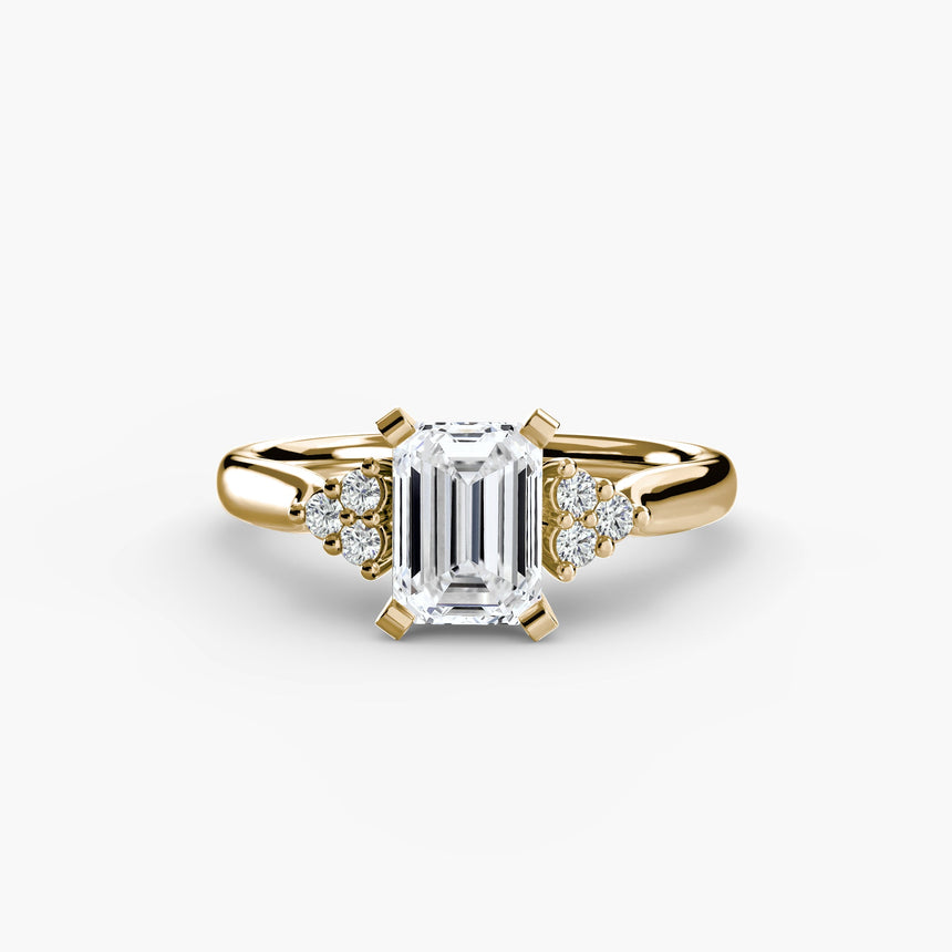 ASTRA II – Emerald Cut Six-Stone Shoulder Solitaire Ring Setting in Yellow Gold | SARATTI