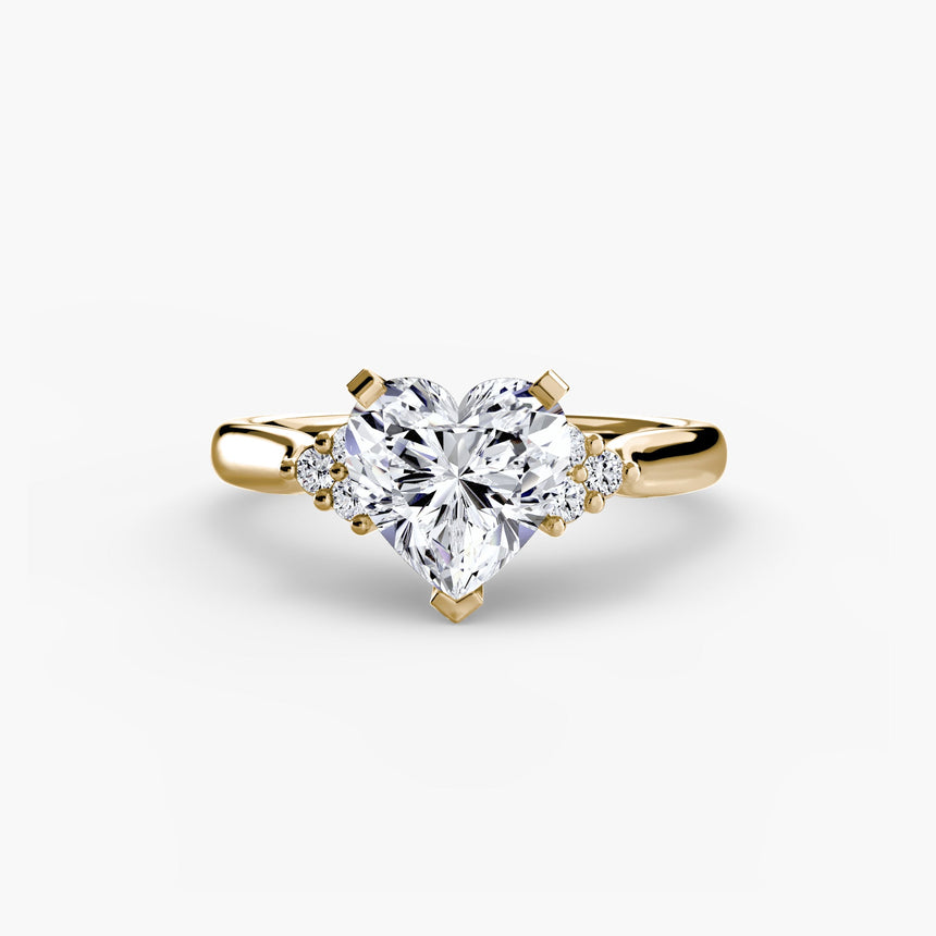 ASTRA II Heart Cut Six-Stone Shoulder Solitaire Ring Setting in Yellow Gold | SARATTI