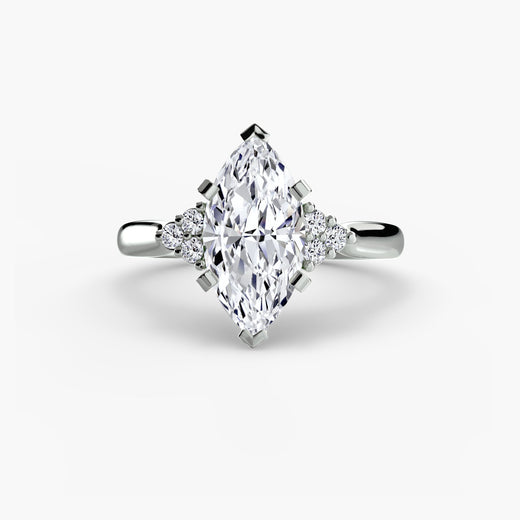 ASTRA II – Marquise Cut Six-Stone Shoulder Solitaire Ring Setting in White Gold | SARATTI