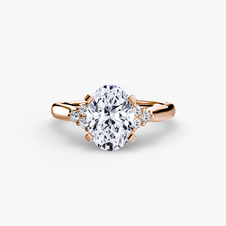 ASTRA II Oval Cut cluster-shoulder solitaire ring setting in Rose Gold | SARATTI