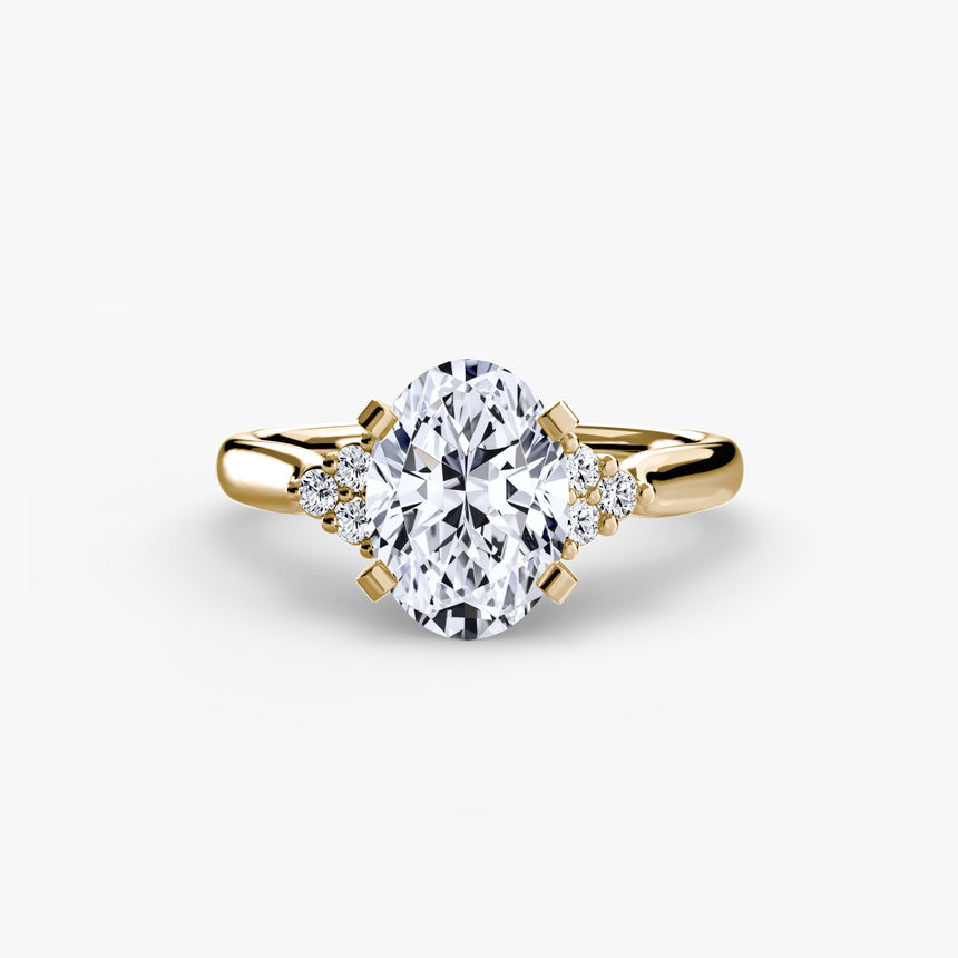 ASTRA II Oval Cut cluster-shoulder solitaire ring setting in Yellow Gold | SARATTI