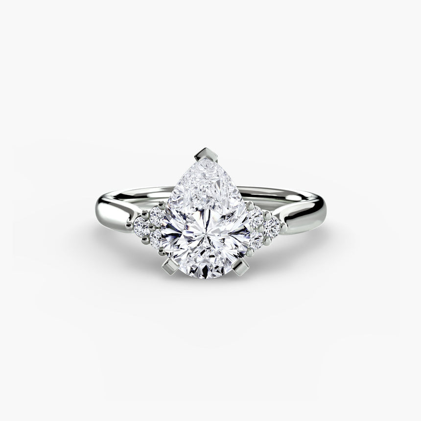 ASTRA II – Pear Cut Six-Stone Shoulder Solitaire Ring Setting in White Gold | SARATTI