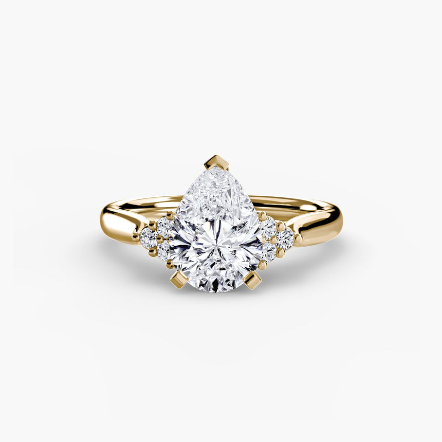ASTRA II – Pear Cut Six-Stone Shoulder Solitaire Ring Setting in Yellow Gold | SARATTI