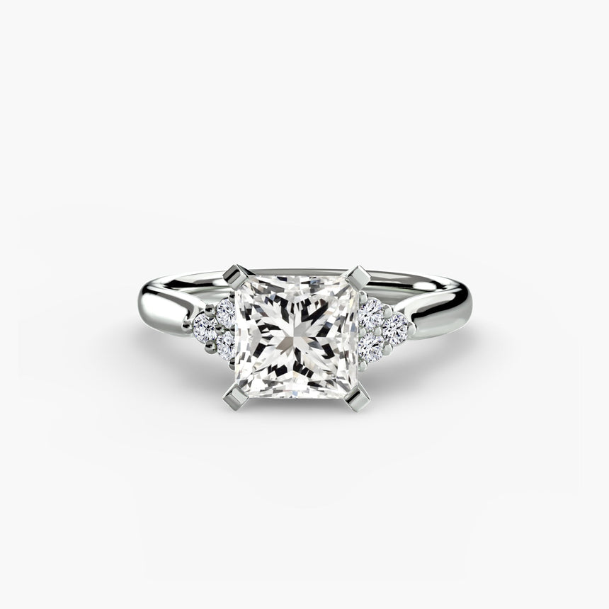 ASTRA II – Princess Cut Six-Stone Shoulder Solitaire Ring Setting in White Gold | SARATTI