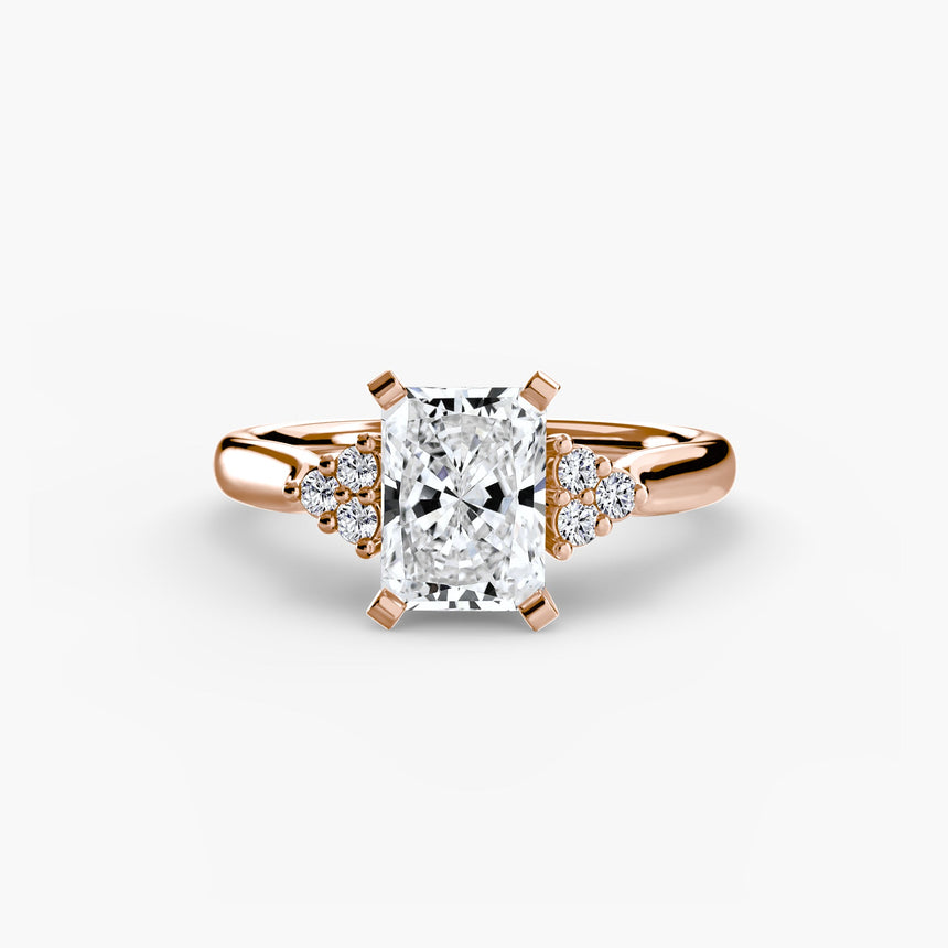 ASTRA II Radiant Cut Six-Stone Shoulder Solitaire Ring Setting in Rose Gold | SARATTI