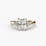 ASTRA II Radiant Cut Six-Stone Shoulder Solitaire Ring Setting in Yellow Gold | SARATTI