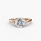 ASTRA II – Round Cut Six-Stone Shoulder Solitaire Ring Setting in Rose Gold | SARATTI