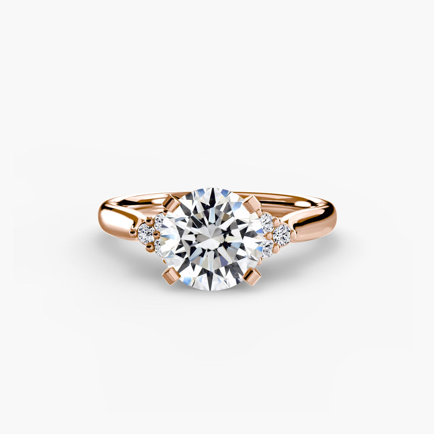 ASTRA II – Round Cut Six-Stone Shoulder Solitaire Ring Setting in Rose Gold | SARATTI