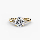 ASTRA II – Round Cut Six-Stone Shoulder Solitaire Ring Setting in Yellow Gold | SARATTI