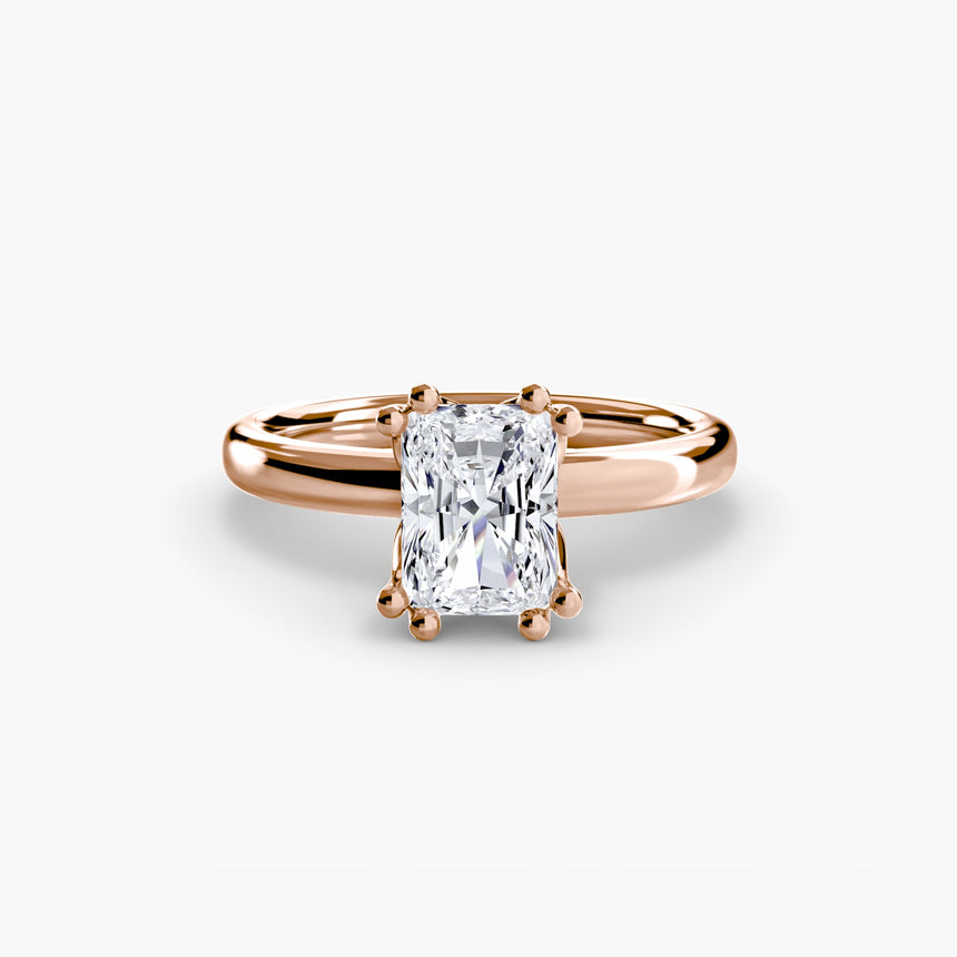 ASTRA Radiant Cut Six-Prong Solitaire Ring Setting in Rose Gold | SARATTI