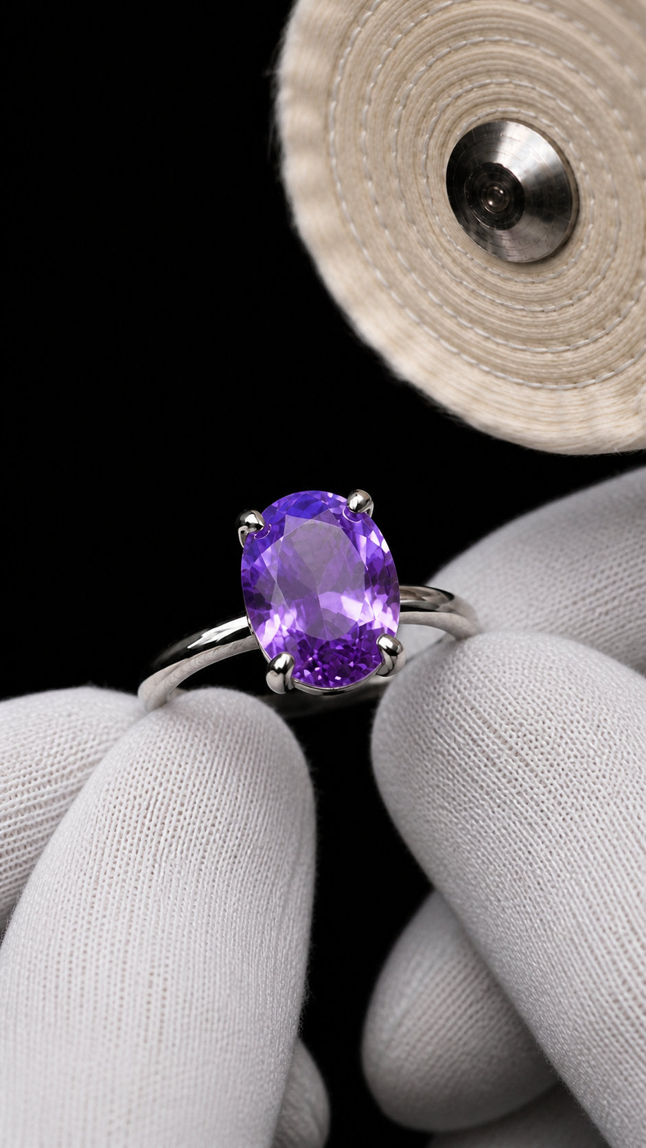 Royal purple amethyst gemstone hand-set in fine jewellery | SARATTI