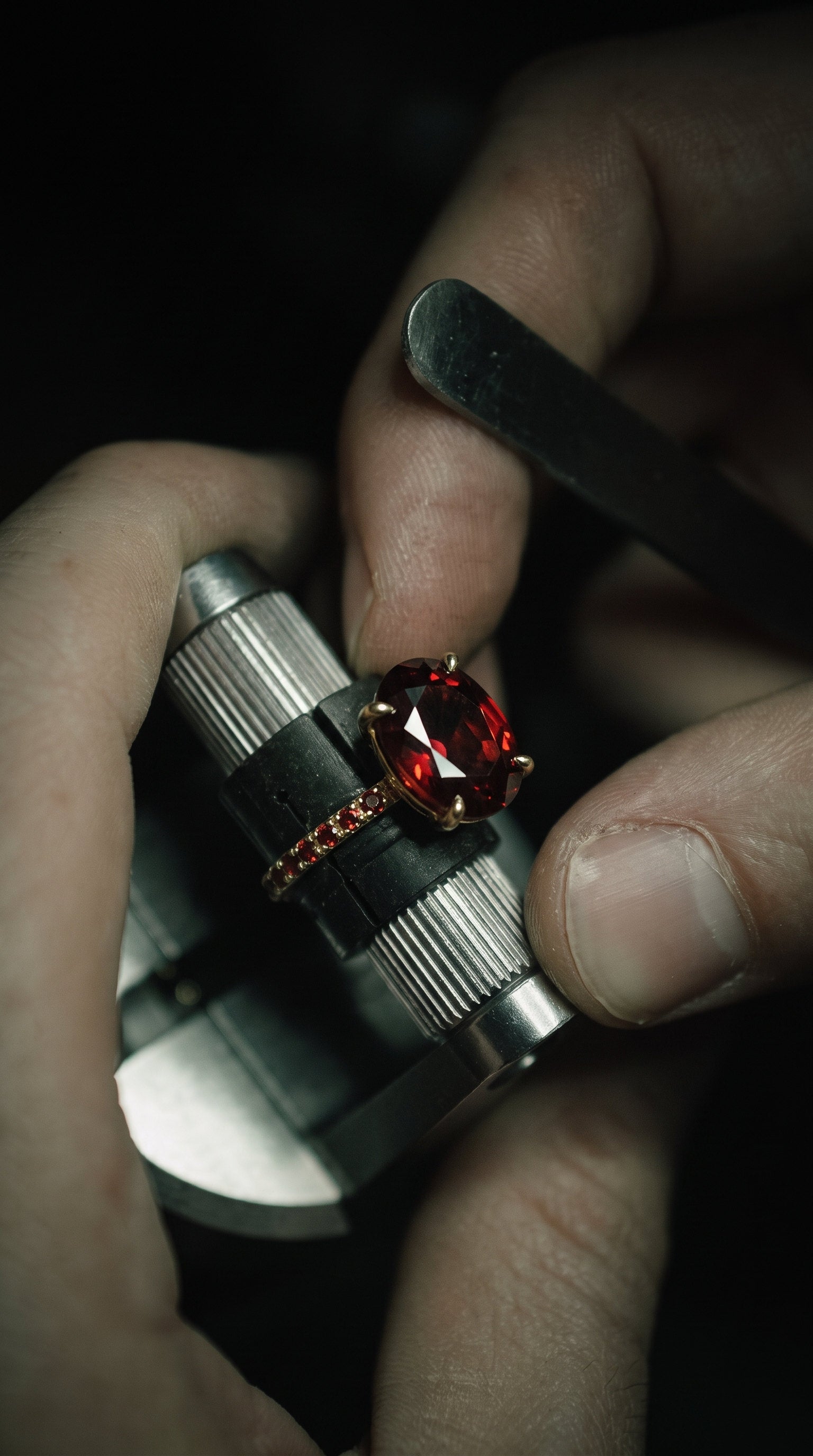 Orange garnet gemstone hand-set in fine jewellery, cut to the stone not the setting | SARATTI