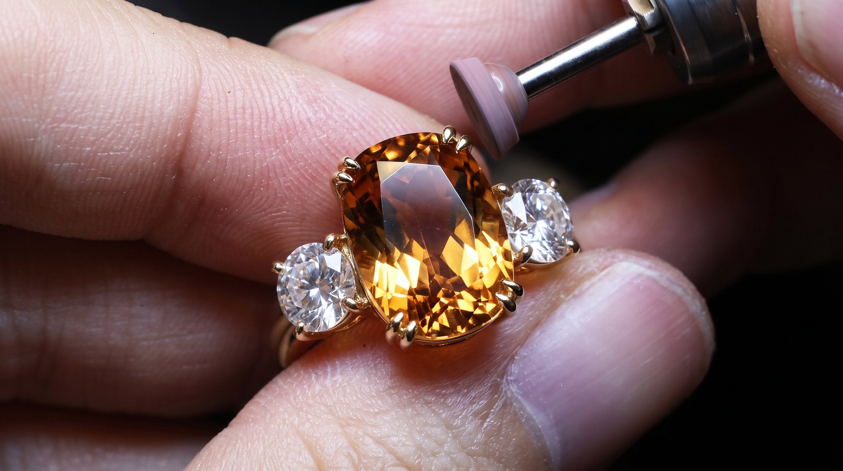 Sherry-gold imperial topaz ring, claws placed away from the cleavage plane | SARATTI