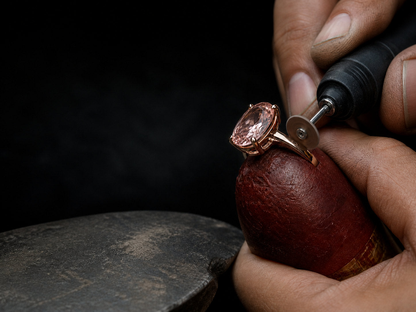 Peach morganite ring, the metal chosen after seeing the gemstone against it | SARATTI