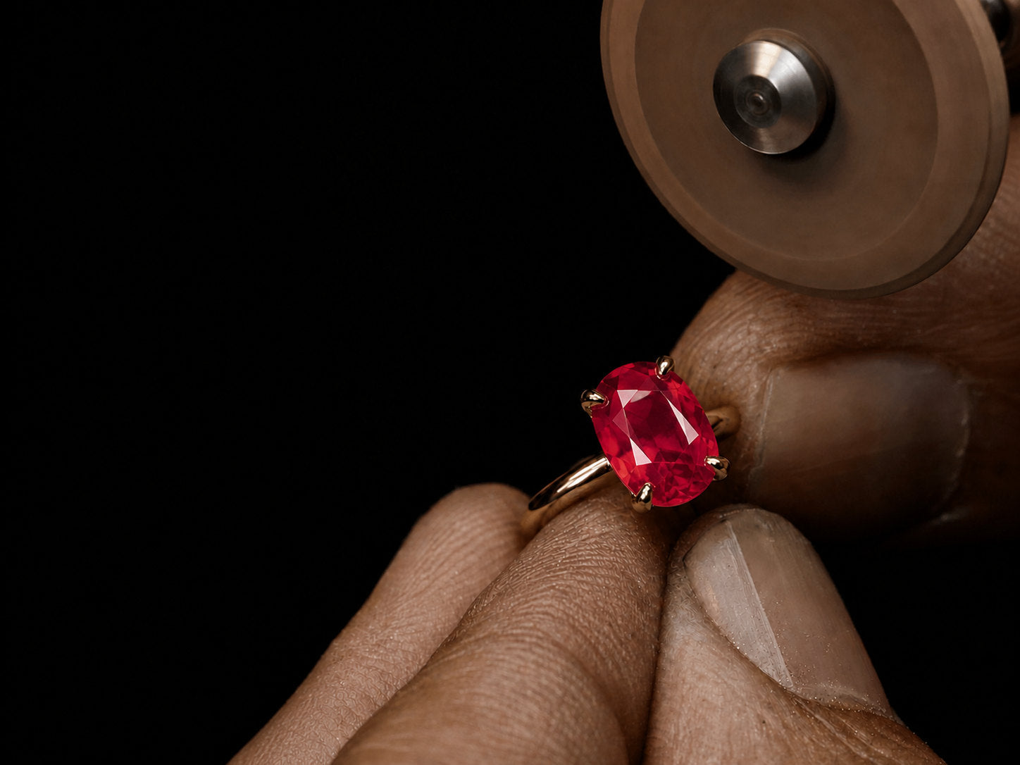 Natural ruby ring with an open pavilion so the chromium red returns light | SARATTI