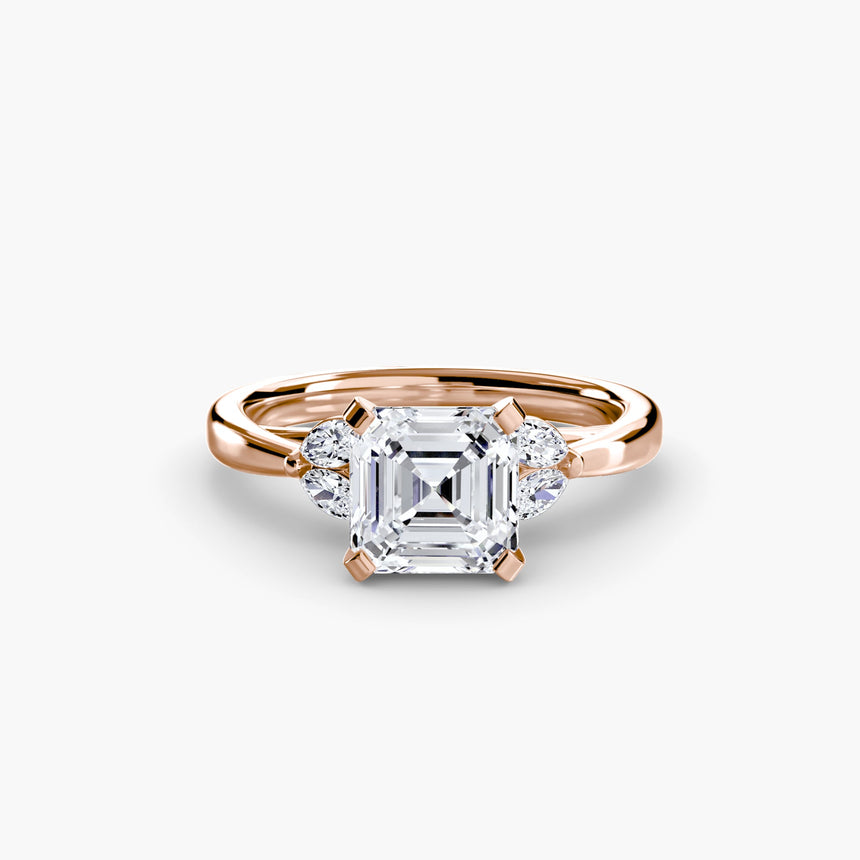 AURELIA – Asscher Cut Four-Stone Shoulder Ring Setting in Rose Gold | SARATTI