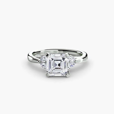 AURELIA – Asscher Cut Four-Stone Shoulder Ring Setting in White Gold | SARATTI